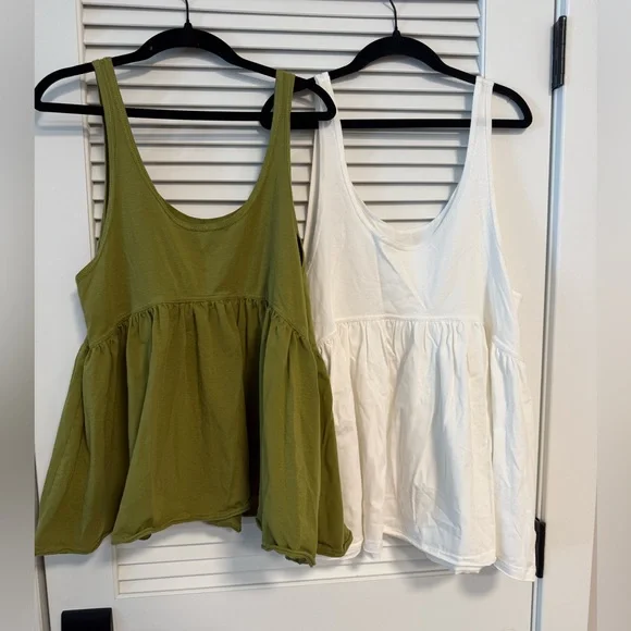 Sleeveless Peplum/Babydoll Tops - Olive Green and White - Picture 4 of 4